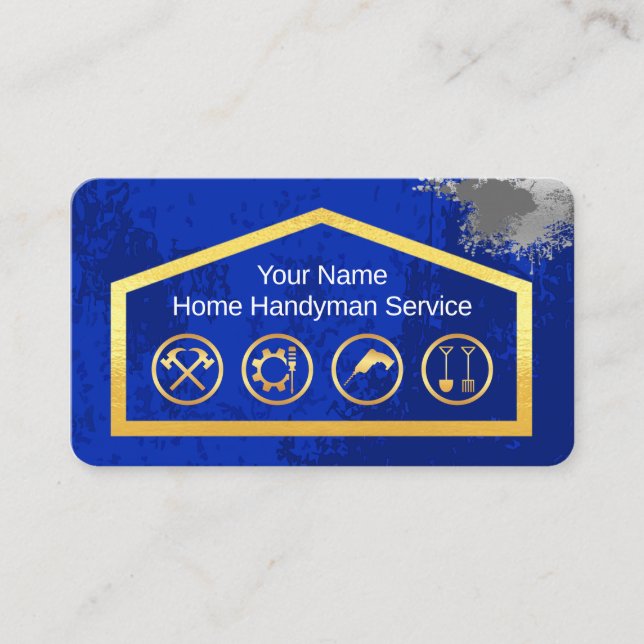 Gold Handyman Tools On Building Frame Business Card (Front)