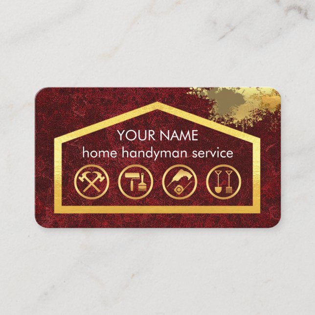 Gold Handyman Tools On Building Frame Business Card (Front)
