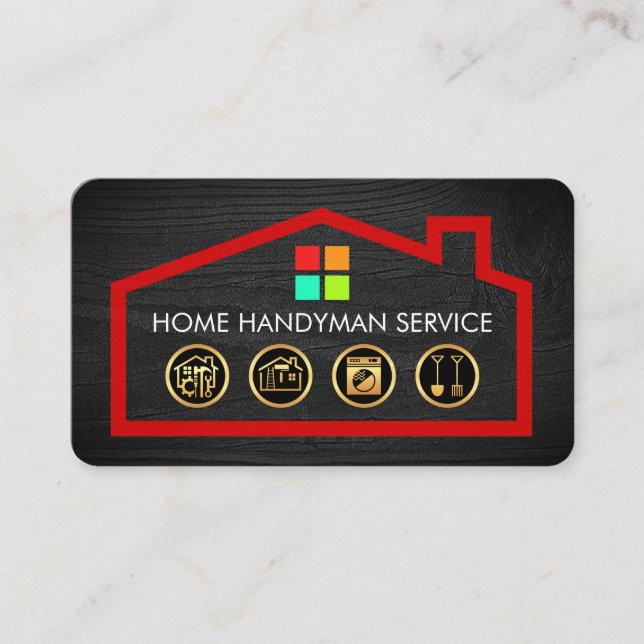 Gold Handyman Tools On Building Frame Business Card (Front)