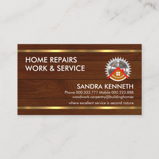 Gold Handyman Tools On Timber Business Card (Front)
