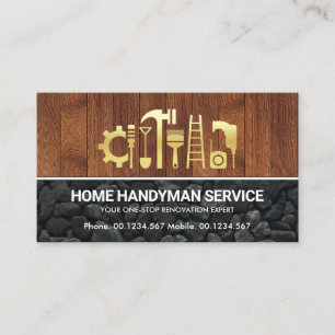 Gold Handyman Tools On Timber Stone Business Card