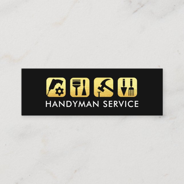 Gold Handyman Tools Placard Mini Business Card (Front)