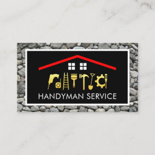 Gold Handyman Tools Roof Frame On Rocks Business Card