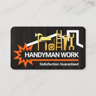 Gold Handyman Tools Timber Wood Rooftop Business Card