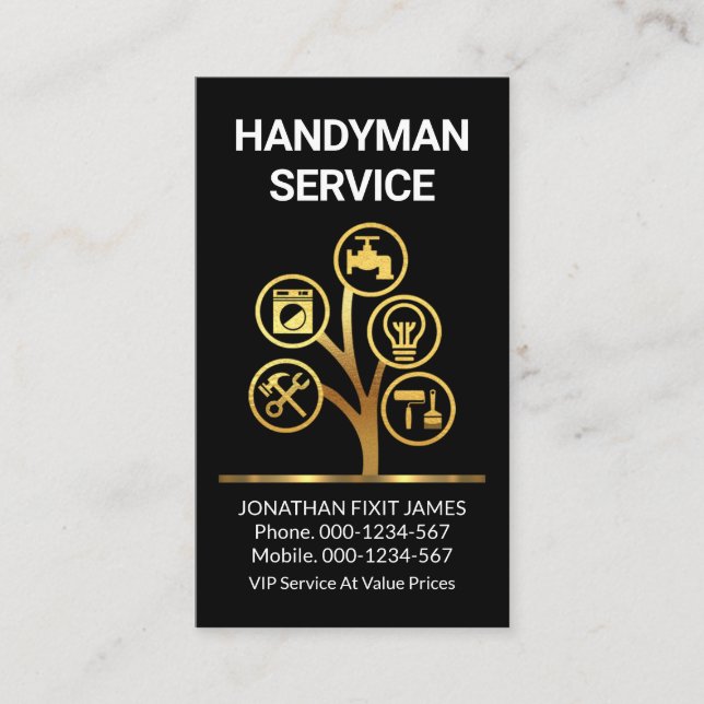 Gold Handyman Tools Tree Business Card (Front)