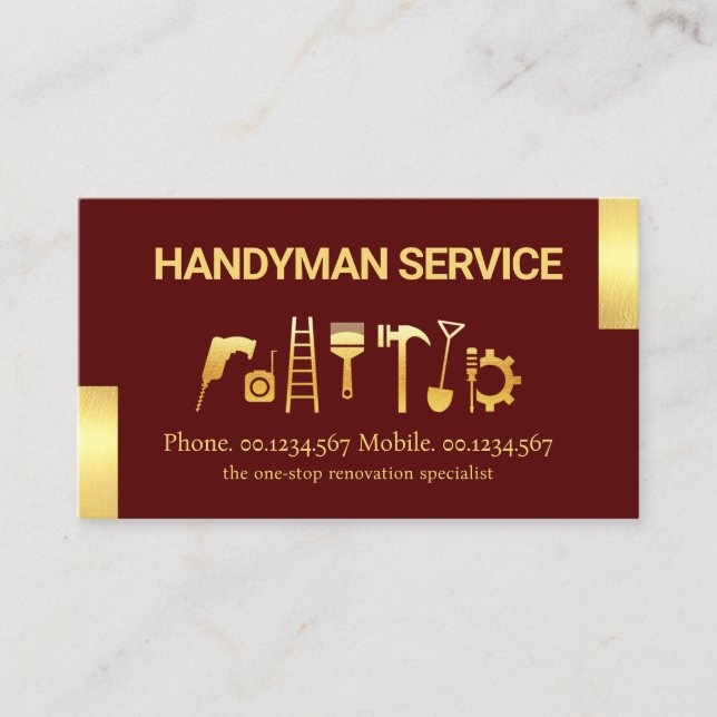 Gold Handyman Tools With Gold Tabs Business Card (Front)