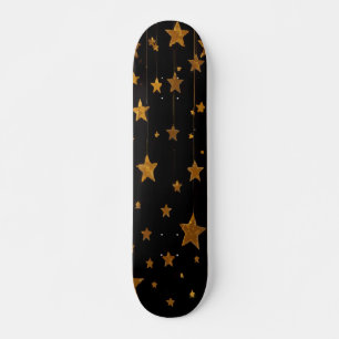 Gold Hanging Stars on Black Elegant Design Skateboard