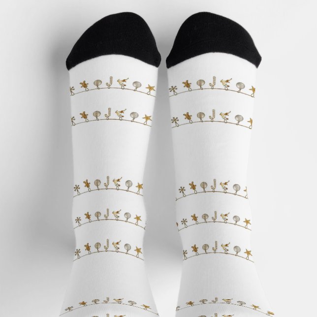 Gold hanging Xmas ornaments on white Socks (Top)