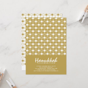 Gold Hanukkah Stars Of David Pattern Holiday Party Invitation