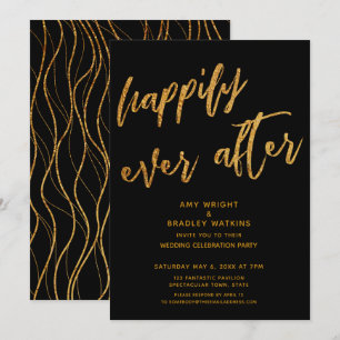 Gold Happily Ever After Black Wedding Reception Invitation