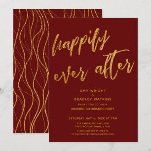Gold Happily Ever After Burgundy Wedding Reception Invitation