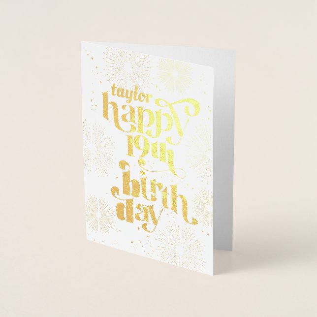 Gold Happy 19th Birthday With Name Greeting Card (Front)