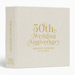 Gold Happy 50th Wedding Anniversary Beige Linen Binder