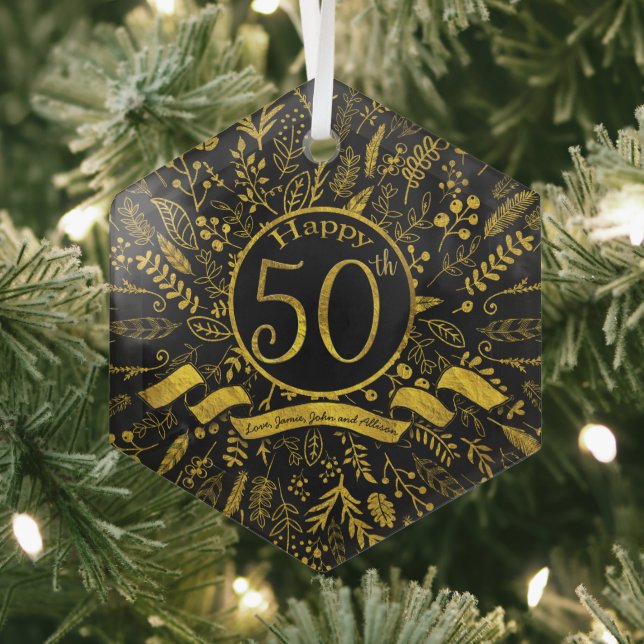 Gold Happy 50th Wedding Anniversary Glass Ornament (Insitu)