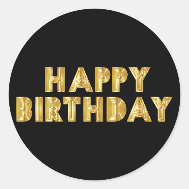 Gold Happy Birthday Classic Round Sticker (Front)