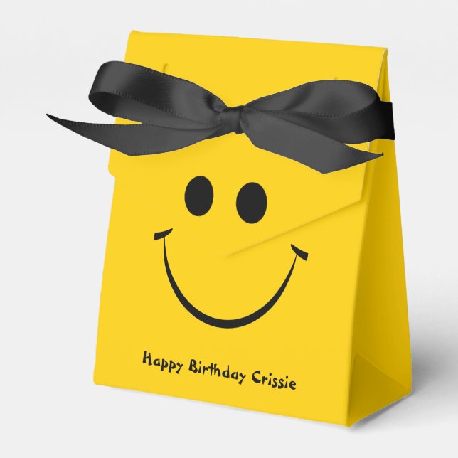 Gold Happy Face Personalized Birthday Favor Box (Front Side)