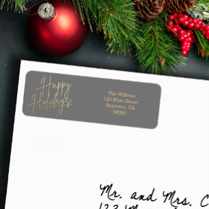 Gold Happy Holidays Grey Return Address
