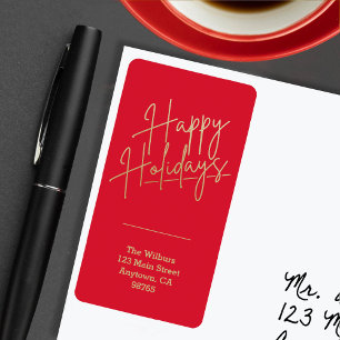 Gold Happy Holidays Red Return Address Label