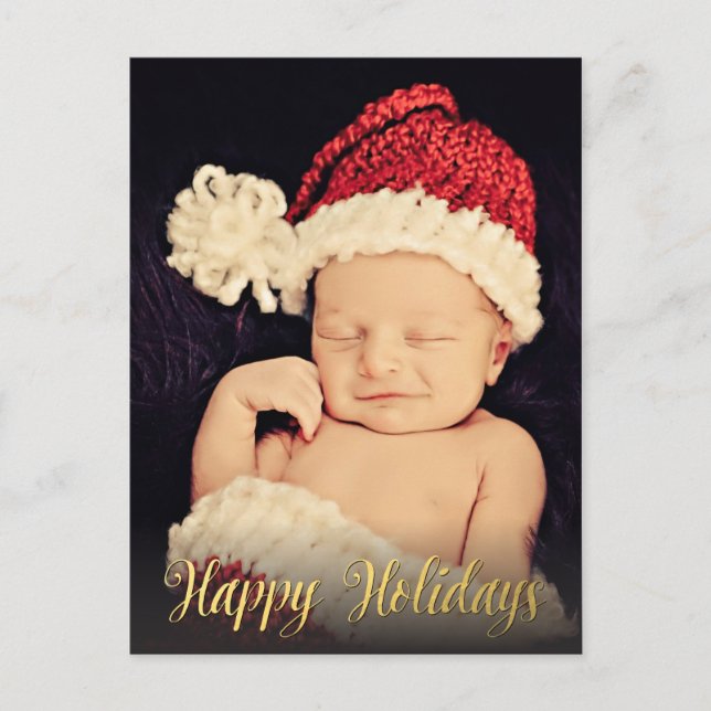 Gold Happy Holidays Xmas Script Photo Carte postal (Devant)