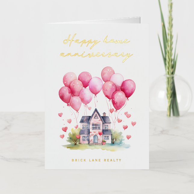 Gold  Happy Home Anniversary Realty  Foil Greeting Card (Front)
