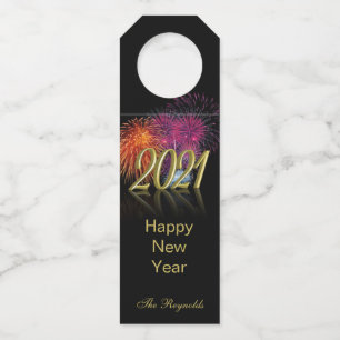 Gold Happy New Year 2021 Fireworks Bottle Tag