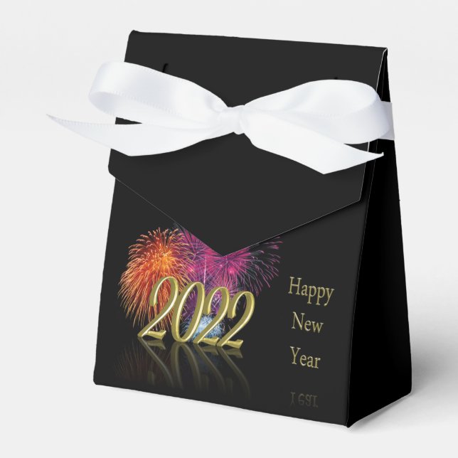 Gold Happy New Year 2022 Fireworks Favor Box (Front Side)