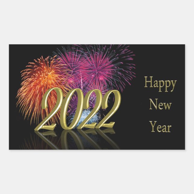 Gold Happy New Year 2022 Fireworks Sticker (Front)