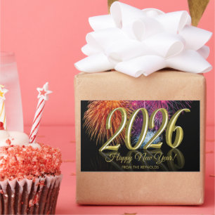 Gold Happy New Year 2026 Colorful Fireworks Big Sticker