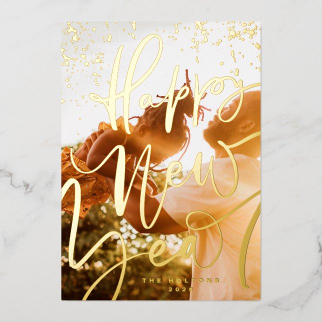 Gold Happy New Year 2026 Foil Holiday Card (Front)