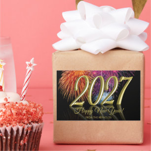 Gold Happy New Year 2027 Colourful Fireworks Big Sticker