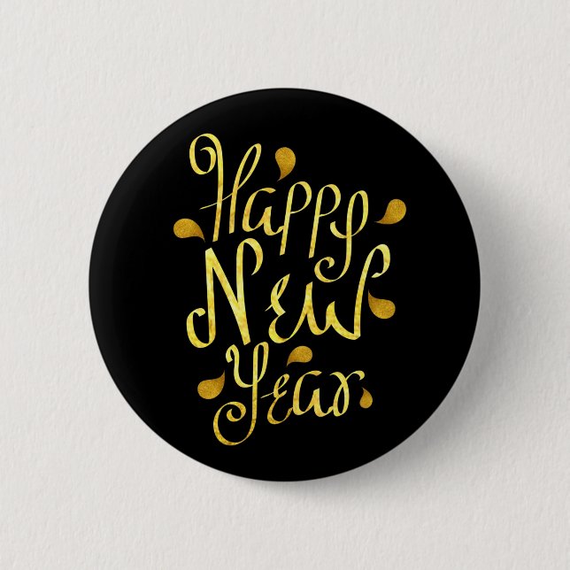 Gold Happy New Year 2 Inch Round Button (Front)