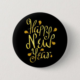 Gold Happy New Year 2 Inch Round Button