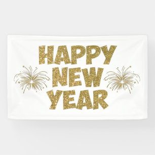 gold happy new year fireworks banner