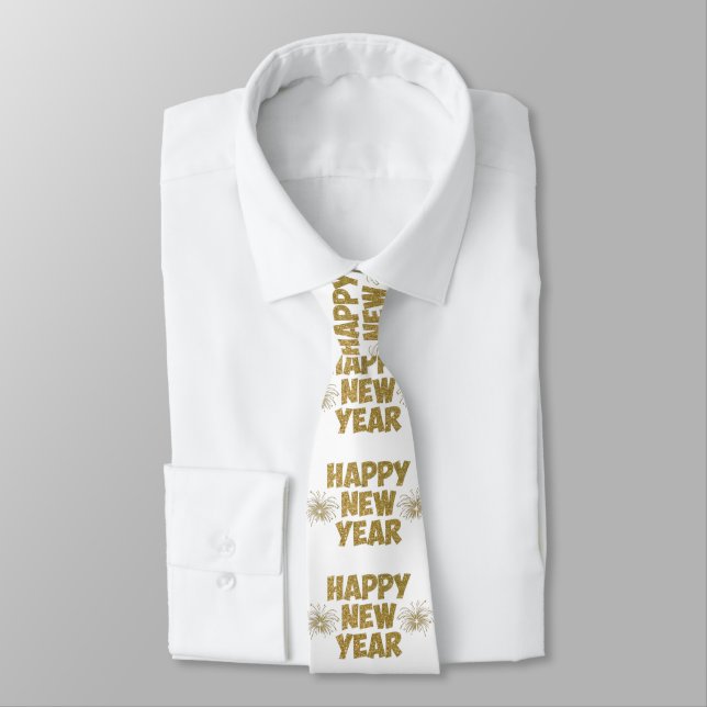 gold happy new year fireworks tie (Tied)