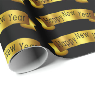 Gold Happy New Year ribbon party wrap Wrapping Paper