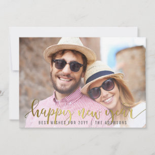 Gold Happy New Year Script   Custom Photo Holiday Card