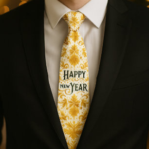 Gold Happy New Year  Tie