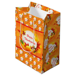 Gold Happy Thanksgiving Fall Gift Medium Gift Bag