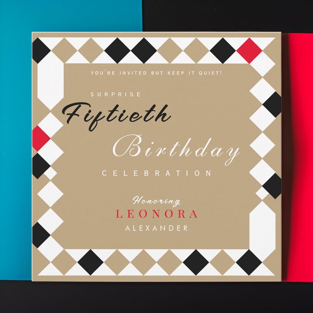 Gold Harlequin Diamond Pattern Surprise Birthday Invitation (Creator Uploaded)