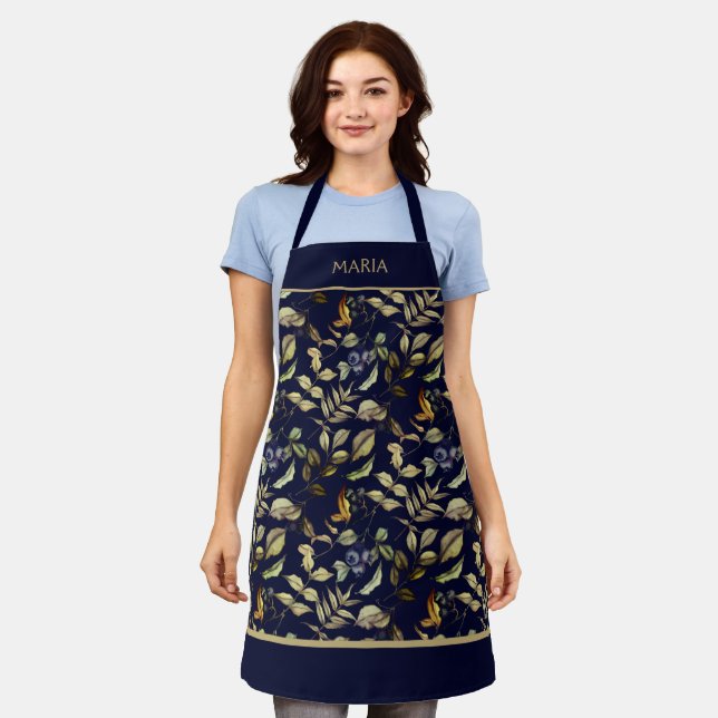 Gold Harvest Leaves & Berries Custom Apron (Worn)