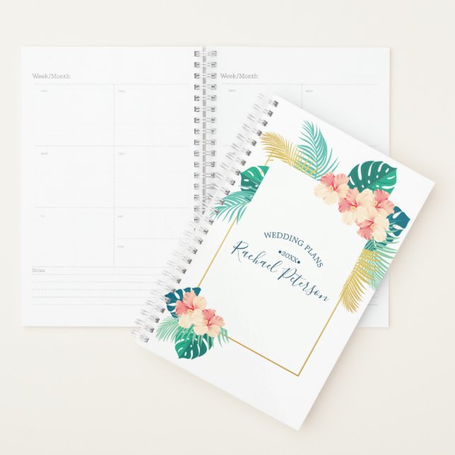Gold Hawaiian Hibiscus Wedding Monogram Planner (Display)