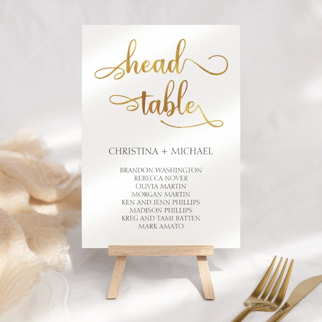 Gold "Head Table" Wedding Seating Chart 3.5x5 Table Number (Creator Uploaded)