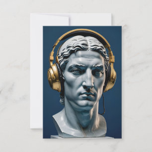 Gold Headphones Greek Statue Notecard –