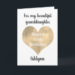 Gold Heart 11th Birthday Granddaughter Card<br><div class="desc">A beautiful gold heart 11th birthday granddaughter card that features a watercolor heart on the front, which you can personalize with her age inside the heart. You'll be able to add her name underneath the watercolor heart. The inside card message reads a heartfelt birthday message, which you can also personalize...</div>