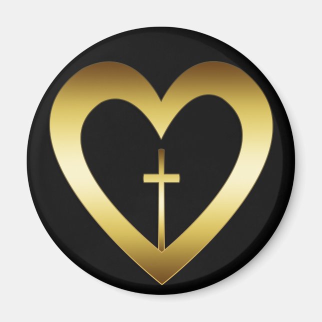 GOLD HEART AND CROSS MAGNET (Front)