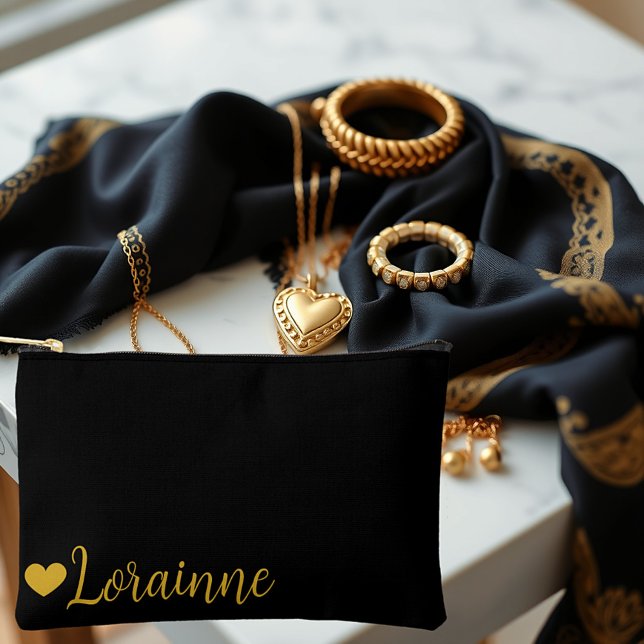 Gold heart and name personalized accessory pouch (Creator Uploaded)