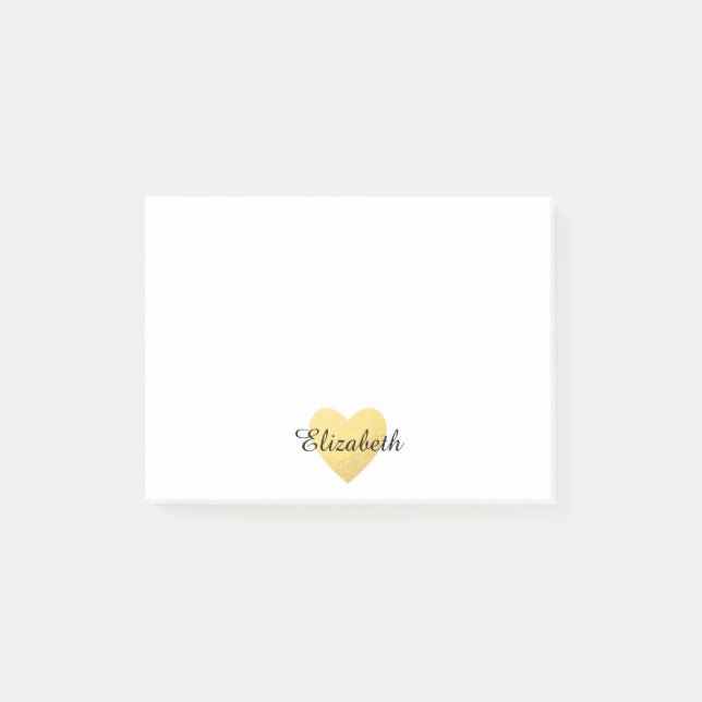 Gold heart and name Personalized Post-it® Notes (Front)