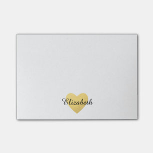 Gold heart and name Personalized Post-it® Notes