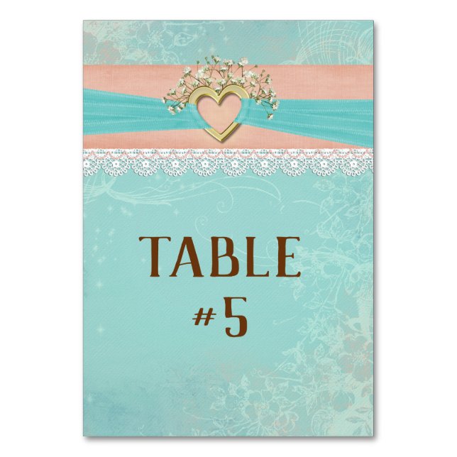 Gold Heart and Ribbon Table Number (Front)