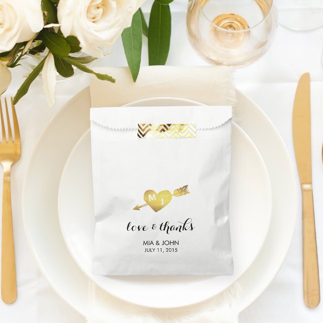 Gold Heart & Arrow Monogram Wedding Favour Bags (Creator Uploaded)